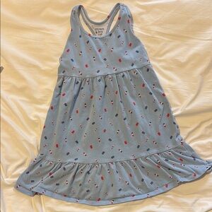 Blue Sleeveless Dress with Red and White Accents